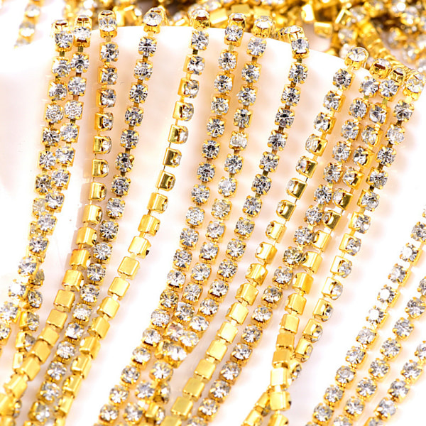 10M Rhinestone Nærkjede Trim Kløkjede Farge Rhinestone Kjede for DIY Kunsthåndverk Sy Smykker Lagging