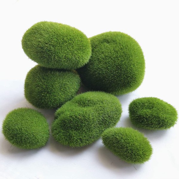 Moss olika storlekar, konstgjorda stenbitar, konstgjorda gröna bollar,