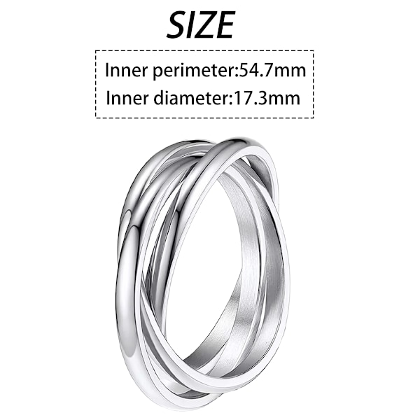 Trippelbandringar ihopslingrade rullande ringar för kvinnor flickor rostfritt stål silver rysk vigselring storlek 6 till 9