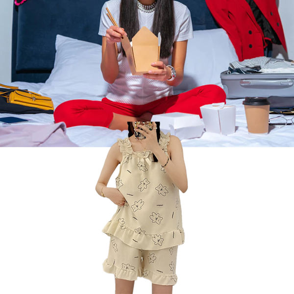 Dam Pyjamas Set Ärmlös Tank Top Casual Shorts Mjölksiden Mjuk Hudvänlig 2-Delar Sommarsovkläder Björnmönster XL