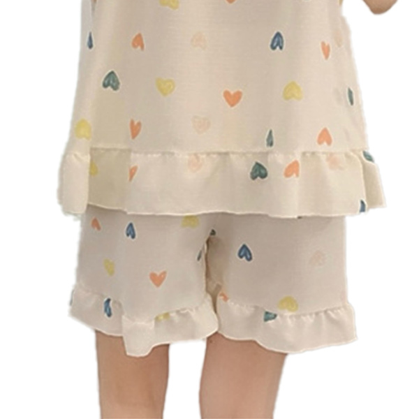 Dam Pyjamas Set Ärmlös Tank Top Casual Shorts Mjölksiden Mjuk Hudvänlig 2-Delar Sommarsovkläder Hjärtmönster M