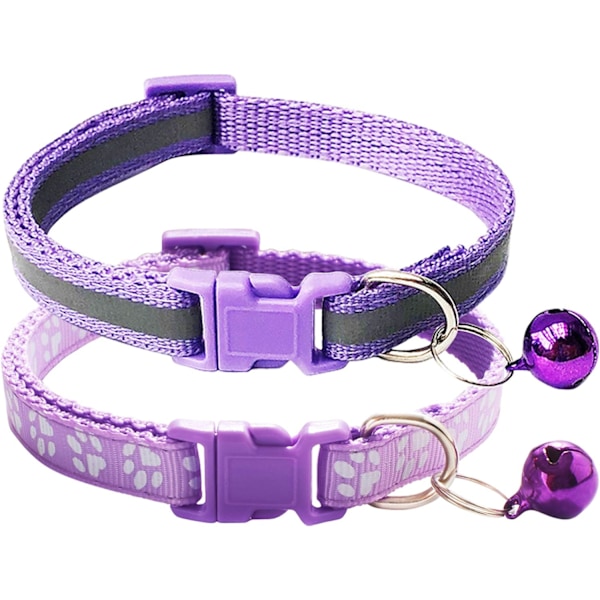 2-pack tassavtrycks- och reflexhalsband för katt med klocka, grundläggande hund- och katthalsband med spänne, justerbart polyesterhalsband för katt eller hund eller säkerhetsbälten