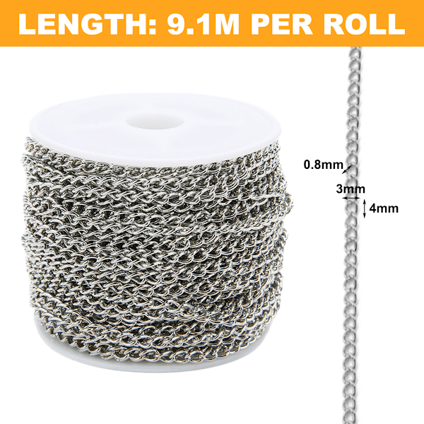 20 Jaardia Värikästä Kierrettyä Kaapelia, Korujen DIY-Valmistukseen, Kaulakorun Ketjun Lenkki Kelalla 3 x 4mm