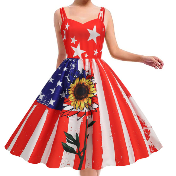 Kvinnor 4 juli American Flag Ärmlös klänning Patriotisk klänning
