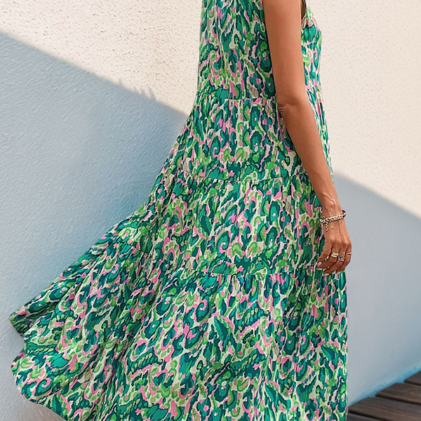 Bohemisk Sommarklänning Bohemisk Stil Blommig Casual Ärmlös Maxiklänning A-Linje Flytande Klänningar