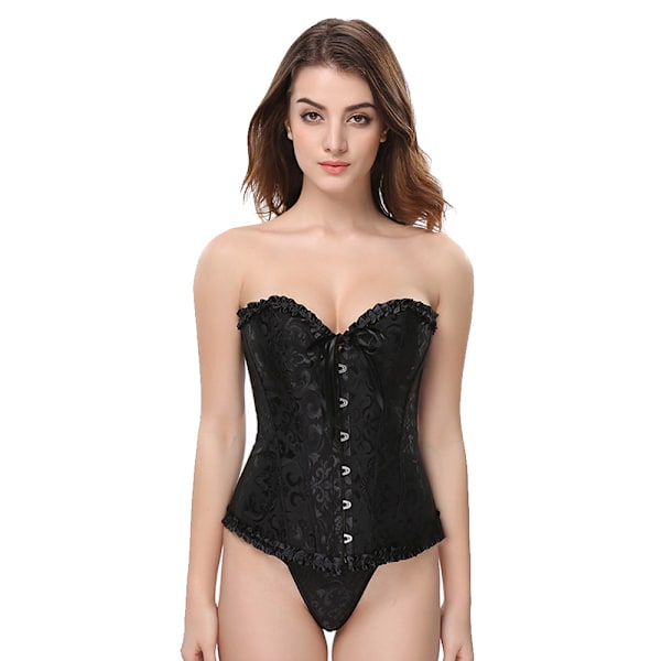 Kvinnors Snörning Benad Överbyst Korsett Bustier Lingerie Bodyshaper Topp Prinsessa korsett - Svart