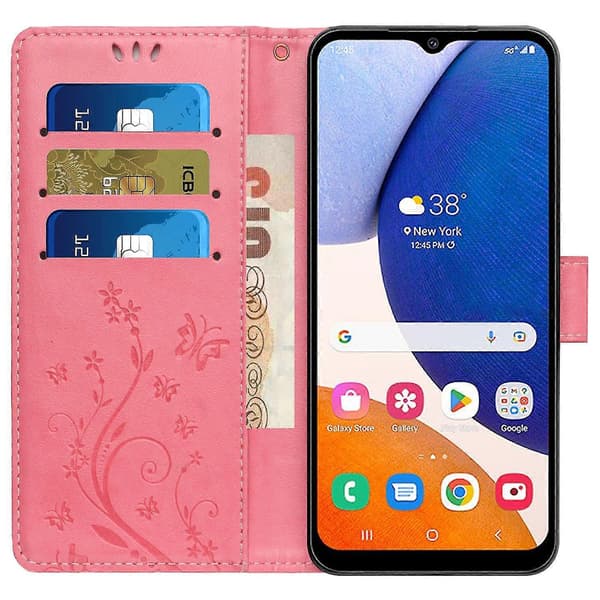 Futteral til Samsung Galaxy A55 5G med sommerfugllær, telefonfutteral med stativ og lommebok Pink