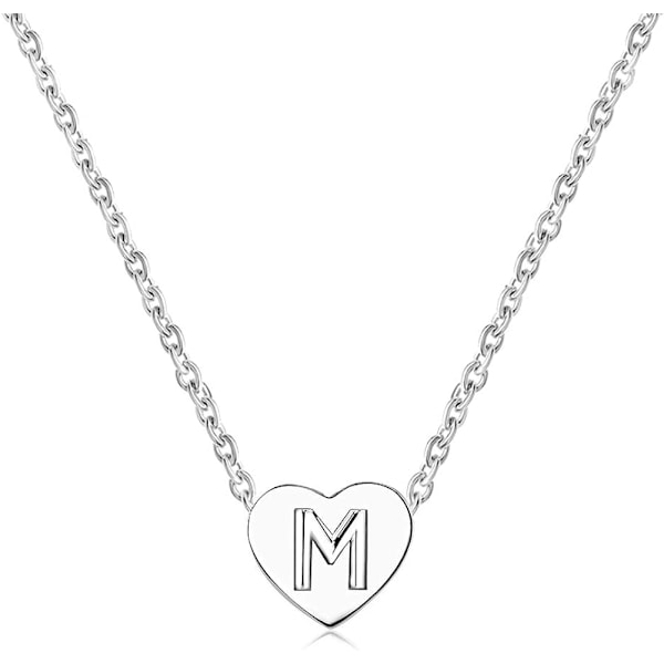 Kvinnor Flickor Silver Tiny Love Hjärta Initial Bokstav Halsband Alfabetet A-Z Personligt Namn Hänge Choker Halsband