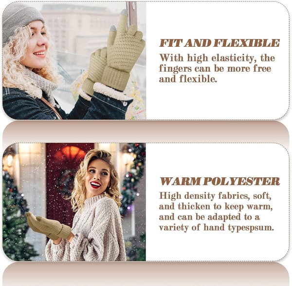 Women's Winter Gloves - Touchscreen Warm Thermal Soft Knitted