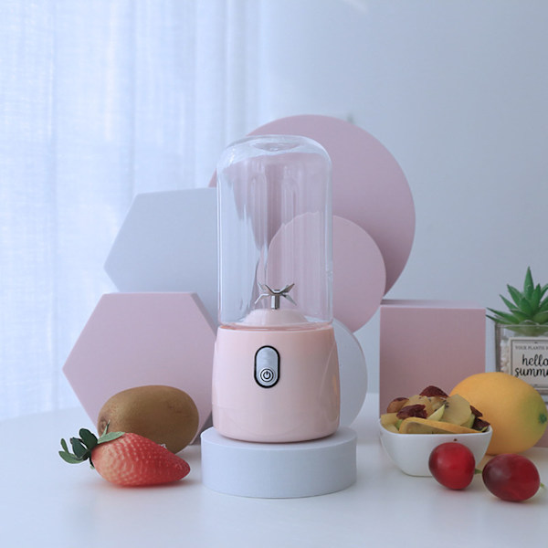 Bärbar Blender USB Laddningsbar 6 Blad Mini Juicer Cup Fruktpress för Resor Sport Kök 410ml Rosa