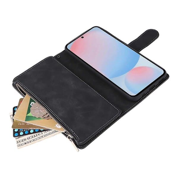 Case for Samsung Galaxy A56 5G with Zipper, Wallet, Multiple Card Slots, Leather Case Black