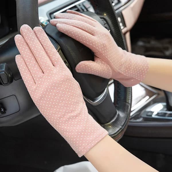 Sommer Solbeskyttelse Skridsikre Touchscreen Handsker, Korte Cykel- og Kørehandsker til Kvinder, Ren Bomuld, Tynde, Br[TT] Cotton dot light panel: black