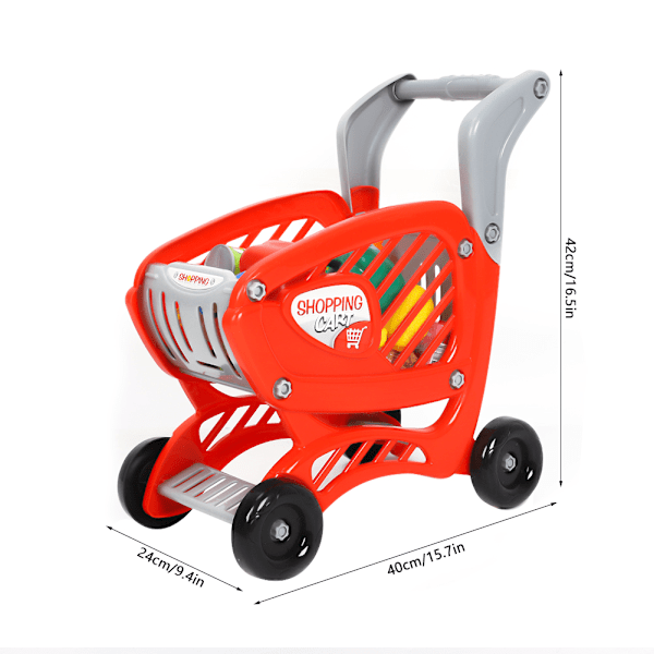 Barnens Mini Shoppingvagn Lekset Rollspel Leksak med Fruktmat Tillbehör 668-59