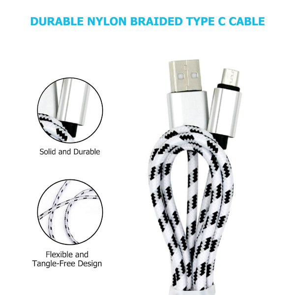 2 Meter - USB-C Hurtig Oplader / Kabel - Vælg Farve! White Hvid White Hvid