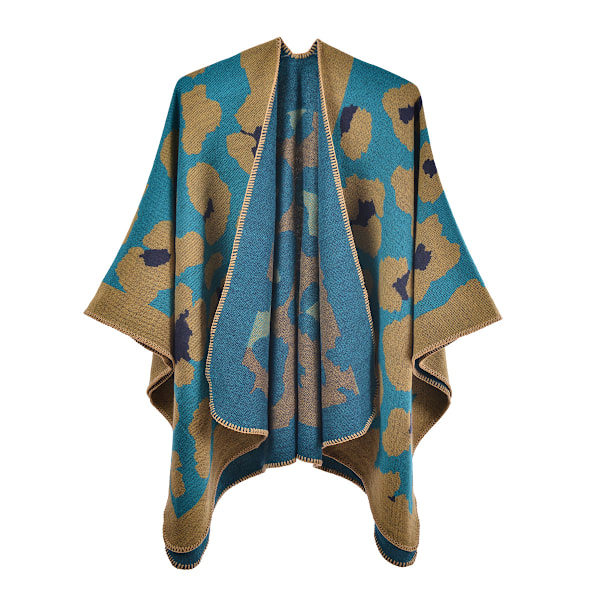 1 Höst/vinter leopardmönstrad cape sjal imitation kashmir split cape sjal