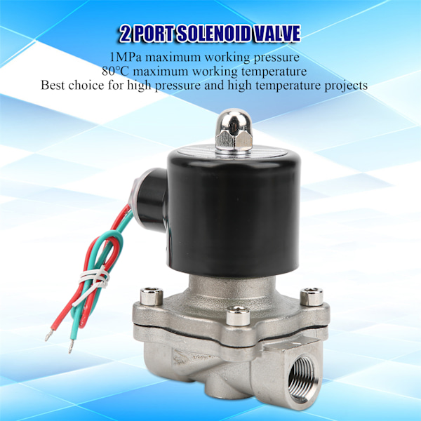 3/8in Solenoidventil Direkte Virkende Normalt Lukket Rustfrit Stål til Vand Luft Olie AC 220V