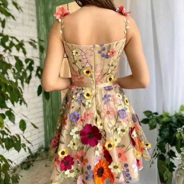 Kvinner Kjole 3D Blomsterbroderi Gjennomsiktig Mesh Lace Fest Cocktail Kjole