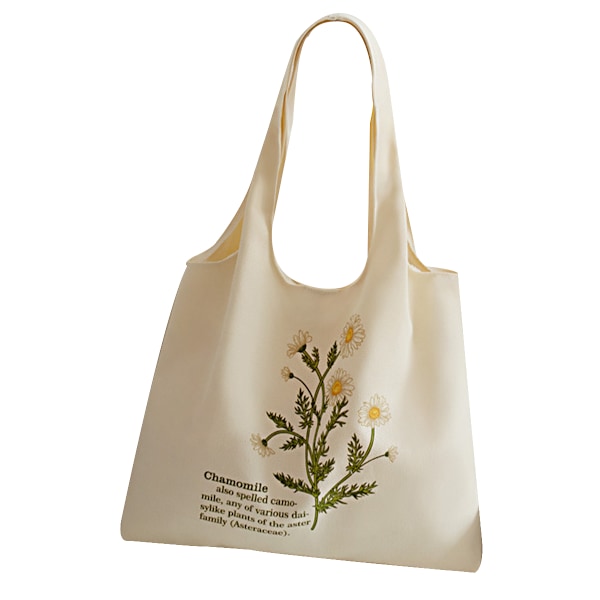 Canvas Tote Bag Hvit Estetisk Personlig Tilpasset Gjenbrukbar Handlepose Blomsterlinje Kunst Skulderpose