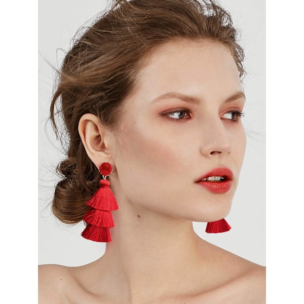 Fargerike Lagdelte Tassel Ørepynt Bohemisk Lagdelt Tassel Stud Dangle Drop Ørepynt for Tenåringsjenter Bursdag Jul Venner Gave
