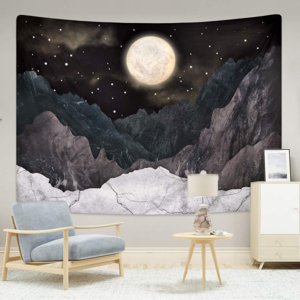 Mountain Tapestry Moon Stars Tapestries Night Starry Sky