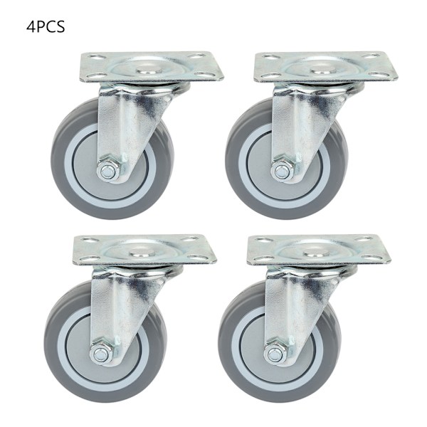 4 stk 3-tommers PVC-hjul med metall topplate, svingbare hjul for traller