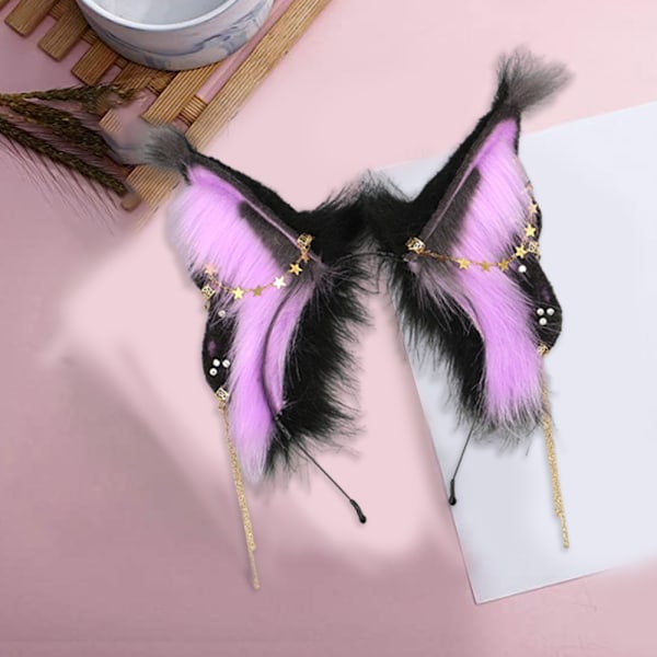 Fox Cat Butterfly Lange Pelsører Hår Hodeplagg Ulv Dyr Anime Halloween Party Kostyme
