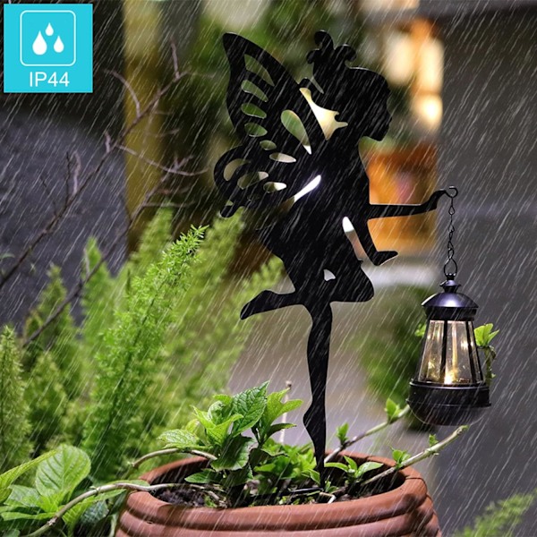 Solar Garden Stake Lights – 2-pack Metal Fairy Hängande lykta Solar Utomhus Trädgårdsdekoration Silhuett Ljus Stake Trädgård Dekorativ Stake