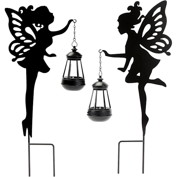 Solar Garden Stake Lights – 2-pack Metal Fairy Hängande lykta Solar Utomhus Trädgårdsdekoration Silhuett Ljus Stake Trädgård Dekorativ Stake
