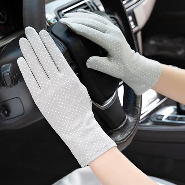 Sommer Solbeskyttelse Skridsikre Touchscreen Handsker, Korte Cykel- og Kørehandsker til Kvinder, Ren Bomuld, Tynde, Br[TT] Cotton dot light panel: black