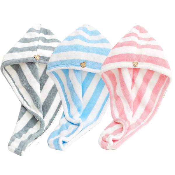 Hårhandduk Wrap Absorberande Hår Turban för Blött Hår Mjukt och Lätt Hår Torkande Handduk 3-pack