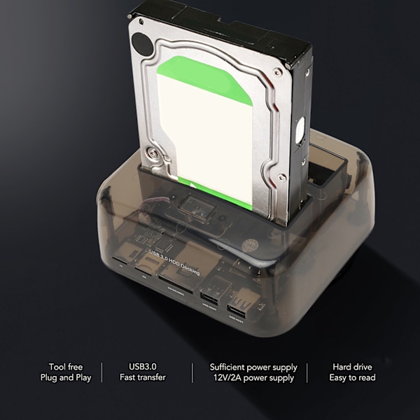 USB 3.0 till SATA IDE Dubbelfack Extern Hårddiskdocka Offline Klonstöd 20TB 6Gbps för 2,5 tum 3,5 tum HDD SSD IDE 100‑240V EU-kontakt