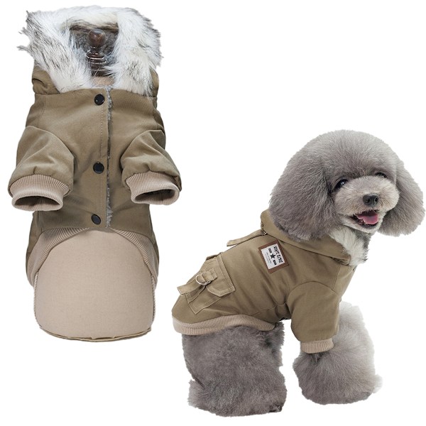 Vinterjacka för hund, hundkläder för små hundar vinter, vinterhundtröja med fickor, varma hundkläder (Khaki)