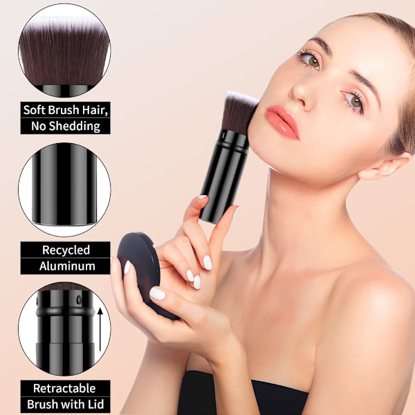 Retrakterbart Foundation Makeup-borste, Reseflatborste Bärbar Foundationborste med Skydd