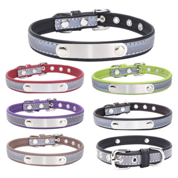 Hundekrave med Graveret Navneskilt, Tilpasselig, Blødt Læder, Hundekrave med Individuel Identifikationsskilte, til Små, Mellemstore og Store Hunde