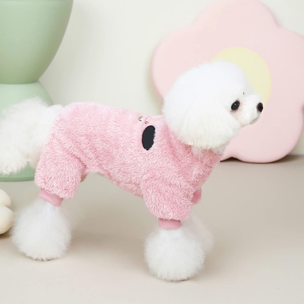 Hundepyjamas til små hunde Vinter Hundetrøje med snorring Varmt Hvalpe Fleece Kæledyrs Tøj Outfits Pink Sød Hund (Pink)