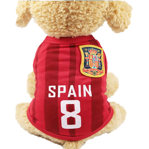 Hundens VM T-shirt Levande Söt Mesh Mjuk Andningsbar Hund Sommarväst för Hundar Valp Röd 8 Spanien XXL