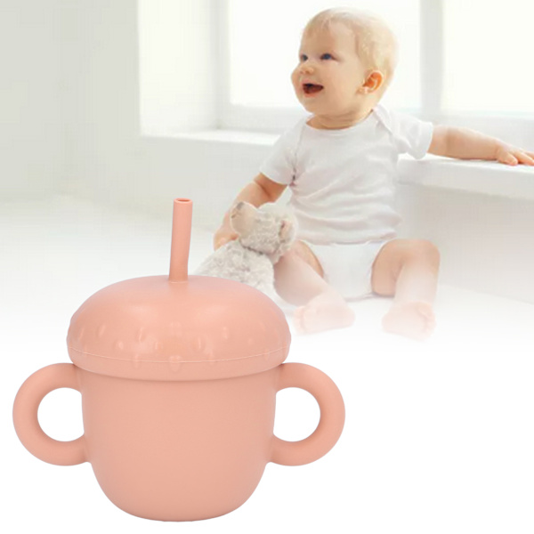 Silikon Treningskopp Sølsikker Silikon Baby Treningskopp med Dobbelt Håndtak og Lokk Oransje