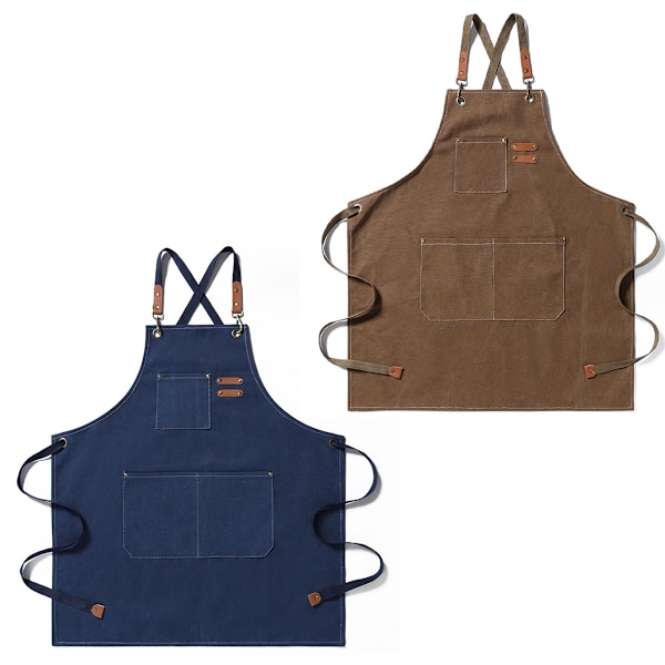 2 stycken kockförkläden för män och kvinnor, korsrygg, justerbar canvas arbetsförkläde, kök, matlagning, bakning, bib-förkläde, grillförkläden