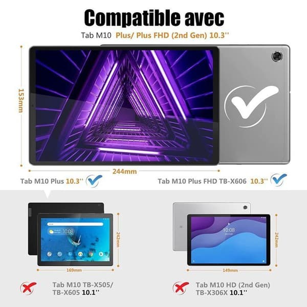 Etui + hærdet glas til Lenovo Tab M10 FHD Plus (2. generation) med rotationsstativ - mørkeblå marinblå