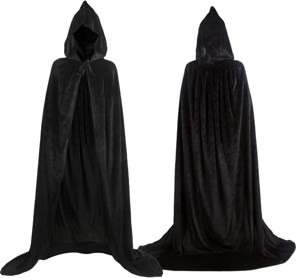 Sort fløjl Halloween-kappe - Kappe med hætte til voksne og børn