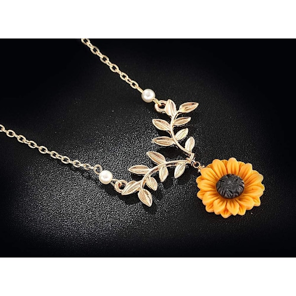 Auringonkukka-riipuskaulakoru Helmi Lehti Ketju Hartsi Boho Käsintehty Tippu Choker Kaulakoru Naisille Tytöille
