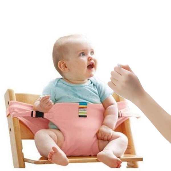 Bærbar sammenleggbar spise-stolsetebelte med beskyttende beltespenne for baby og småbarn