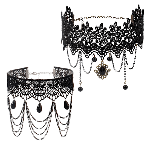2 st spets choker halsband vintage hänge halsband punk kedja accessoarer för kvinnor