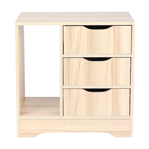 Modern Sängbordsskåp med 3 Lådor Sovrumsbord Möbel (Beige)