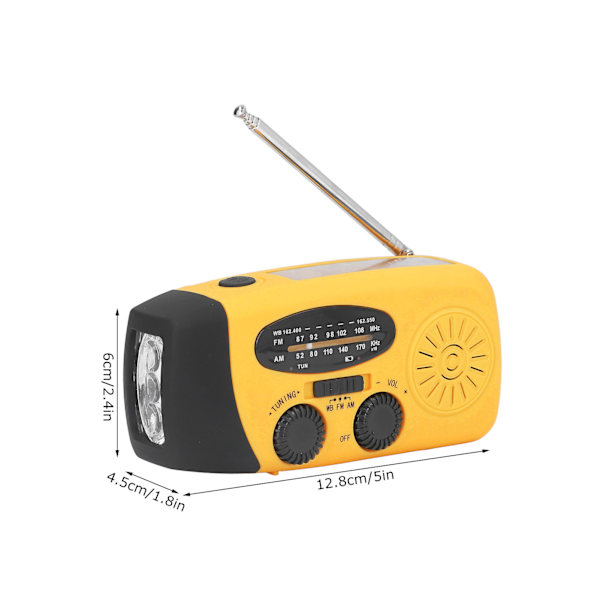 Håndsveiv Solradio Multifunksjonell Nødradio LED Radio med Lommelykt for Utendørs Camping Orange America