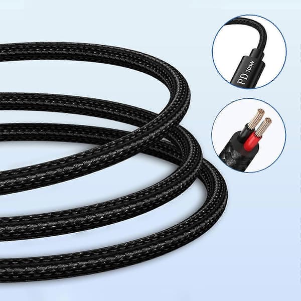 Nylon Braided USB C Cable PD100W Charging Cable for Laptops and Electronics Low Heat Control Power Supply Cable 5.5x2.1 elbow