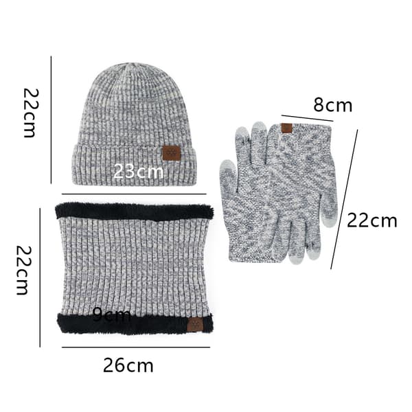 Halsedisse Touchscreen Handsker Stor Hat Halsedisse Handsker Sæt Tyk Strikket Hue [TT] Middle gray+light gray