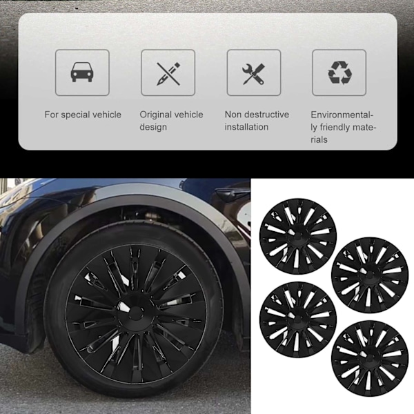 4 st Navkapslar Hjulskydd Blank Svart Snygg Hållbar Stark Skydd Ersättning för Tesla Model Y