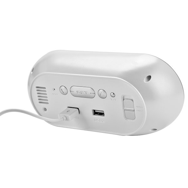USB Kreativ LED Digital Vækkeur Natlys Termometer Hygrometer Kalender Display Hvid