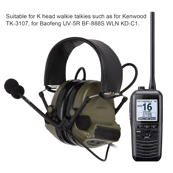 U94 PTT och Headset 7.1mm Hög Styrka Brusreducerande Walkie Talkie Headset med PTT för Baofeng Militärgrön